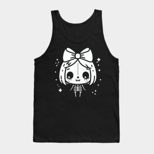 Cute Halloween Design on Skeleton Girl with a Big Bow | Cute Kawaii Ghost Tank Top
